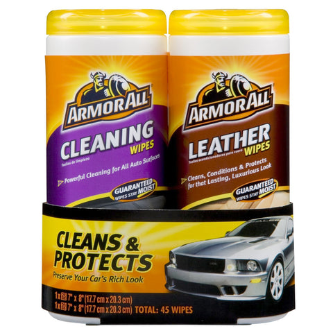 Armor All Automotive Wipes KIT Multi-Purpose Vehicle Must Have Protectant & Leather Wipes Combo Kit