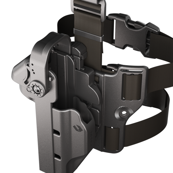 ORPAZ T41 PRO Universal Adjustable Left Handed Holster, Level 3 Security, Hood Guard & Magnetic Retention, Optics Ready OWB Polymer Duty Holster, Made in Israel Drop Leg
