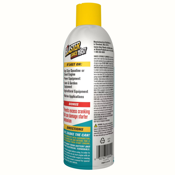 B'laster Fast-Acting Engine Starting Fluid Spray, Helps Start Gasoline & Diesel Engines in Extreme Cold, Upper Cylinder Lubrication, Reduces Friction and Corrosion, 11 oz
