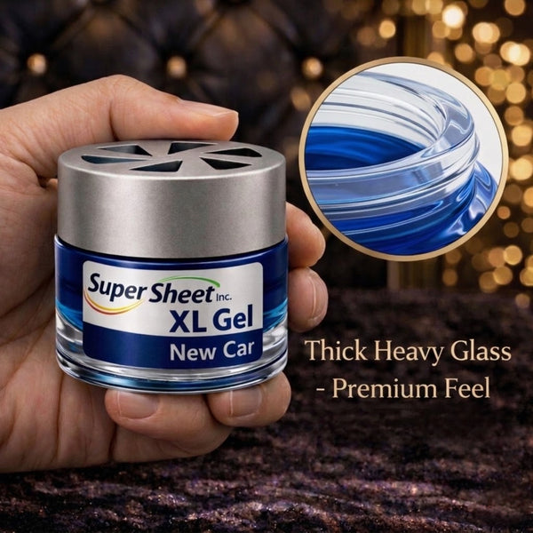 Super Sheet XL Gel Car Air Freshener - New Car Scent, Luxury Glass Jar Auto Fragrance, Long Lasting Gel Diffuser for Car, Home & Office - Made in USA, 2 Pack