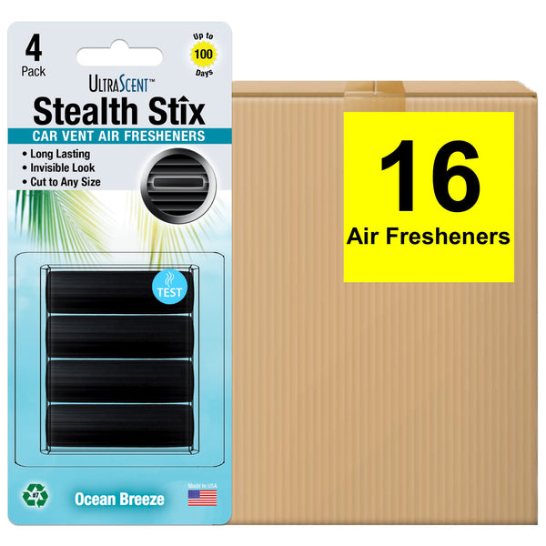 UltraScent Car Vent Clips Air Freshener Stealth Stix Car Vent Clips that Slip on Vent Blade, 4-Pack/16-Stix (Ocean Breeze)