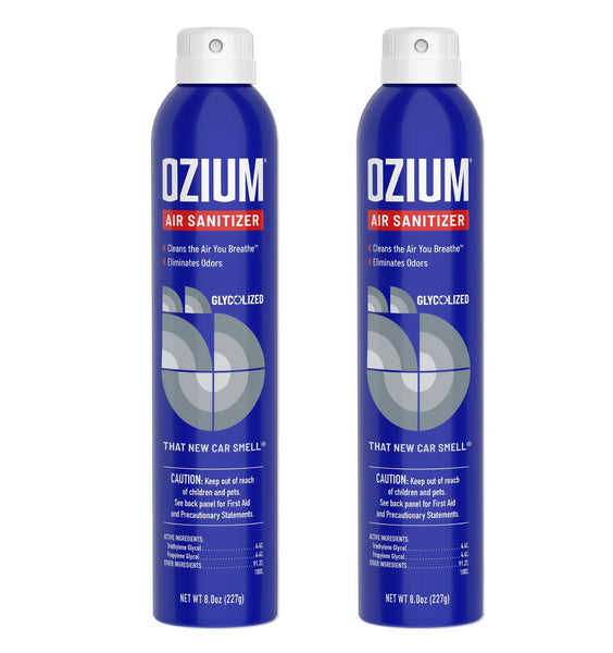 Ozium Air Sanitizer Spray - Room Odor Eliminator for Home, Car, and Office - That New Car Smell - 8 oz Can, 2 Pack