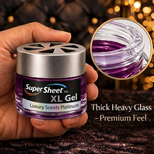 Super Sheet XL Gel Car Air Freshener - Platinum Scent, Luxury Glass Jar Auto Fragrance, Long Lasting Gel Diffuser for Car, Home & Office - Made in USA, 4 Pack