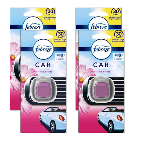Febreze Vent Clip Car Air Freshener Blossom & Breeze Scent, Up to 30 Days, Eliminates tough lingering odours, 4 Pack