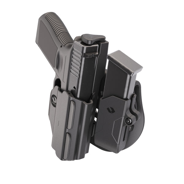 ORPAZ T41 Universal Adjustable Holster, Thumb Release Retention, Optics Ready OWB Polymer Holster, Made in Israel Paddle w/9mm Mag