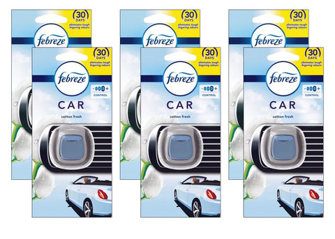 Febreze Vent Clip Car Air Freshener, Up to 30 Days, Eliminates tough lingering odours, Cotton Fresh Scent, 6 Pack