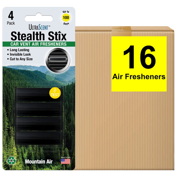 UltraScent Car Vent Clips Air Freshener Stealth Stix Car Vent Clips that Slip on Vent Blade, 4-Pack/16-Stix (Mountain Air)
