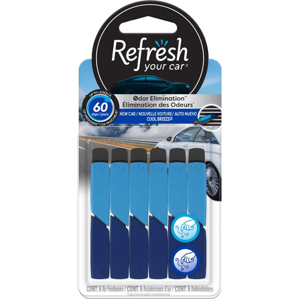 Refresh Car and Home Vent Sticks Air Freshener Odor Eliminator, New Car/Cool Breeze Scent 6 Sticks