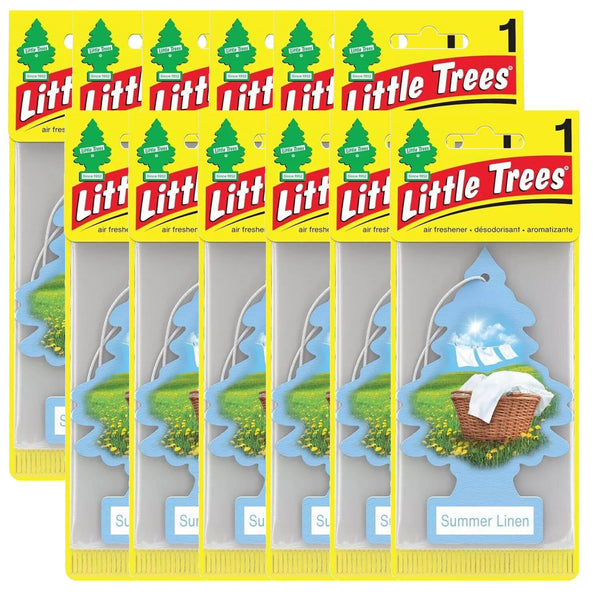 Little Trees Cardboard Hanging Car, Home & Office Air Freshener, Summer Linen (Pack of 12)