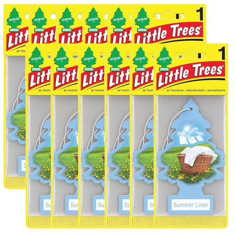 Little Trees Cardboard Hanging Car, Home & Office Air Freshener, Summer Linen (Pack of 12)