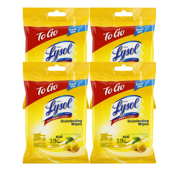 Lysol Disinfecting Wipes - Lemon & Lime Blossom To-Go Flatpack 15 Count, 4 Packs