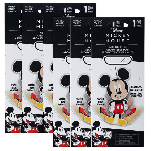 Plasticolor Disney Mickey Mouse Wiggler Air Freshener, Fun Hanging Car Accessory, Vanilla Scent, 6 Pack