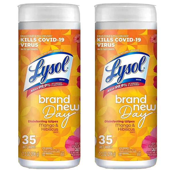 Lysol Disinfecting Wipes – Multi-Surface Cleaning Wipes Kill 99.9% of Viruses & Bacteria, Mango & Hibiscus Scent, 35 Count, 2 Pack