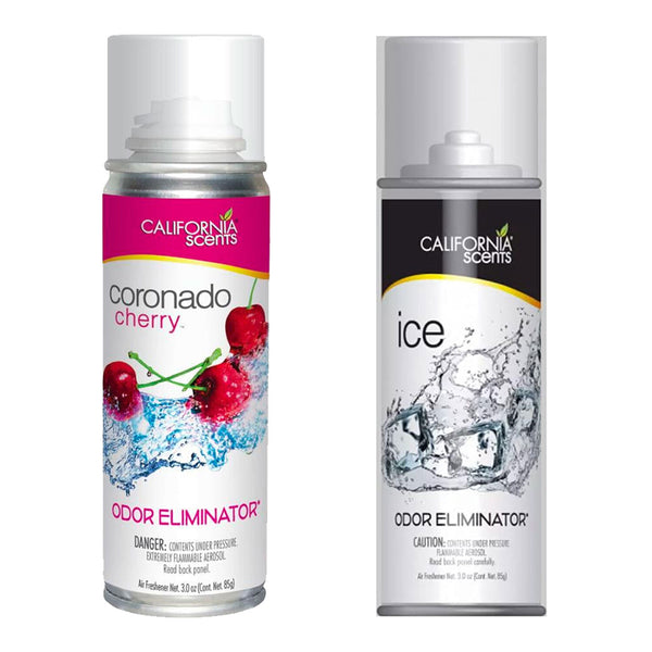 California Scents Car Fogger Odor Eliminator Kit, Ice + Coronado Cherry, 3 oz Each