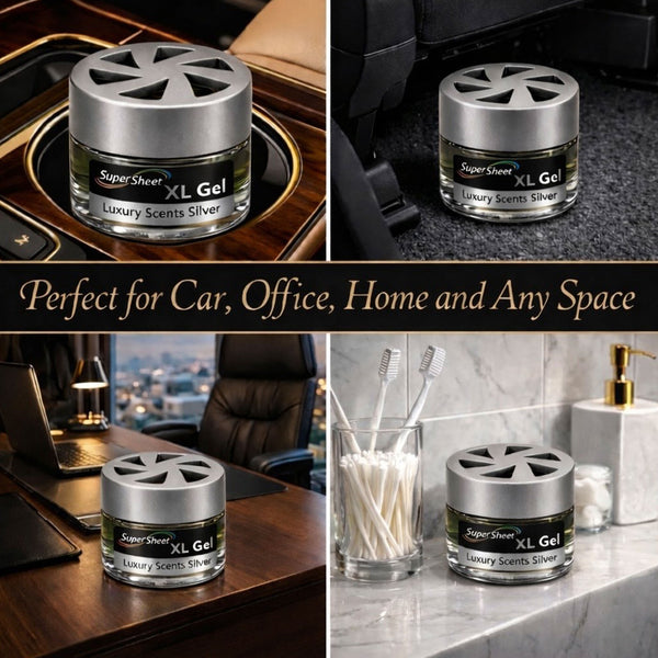 Super Sheet XL Gel Car Air Freshener - Silver Scent, Luxury Glass Jar Auto Fragrance, Long Lasting Gel Diffuser for Car, Home & Office - Made in USA, 2 Pack