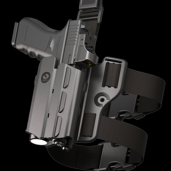 Orpaz T40 G19 Holster with Light Left Handed compatible with Glock 19 Holster with Light (Medium Pistol Lights, Drop-Leg Attachment)