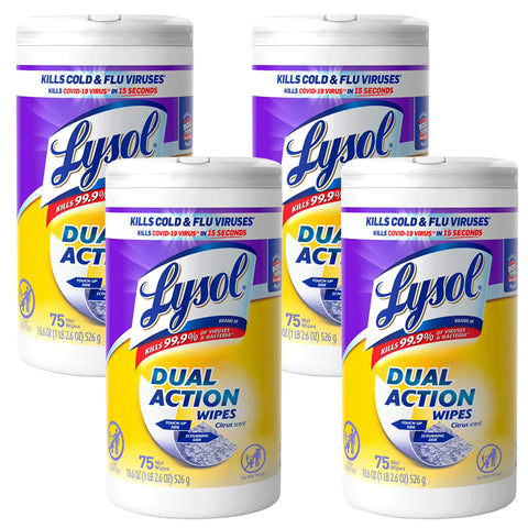 Lysol Dual Action Cleaning Wipes, Multi-Surface Scrubbing and Soft Wipes, Citrus Scent, 75 Count, 4 Packs
