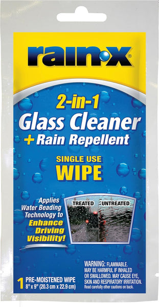 Rain-X 2-in-1 Glass Cleaner & Rain Repellent Wipes, Foil-Sealed