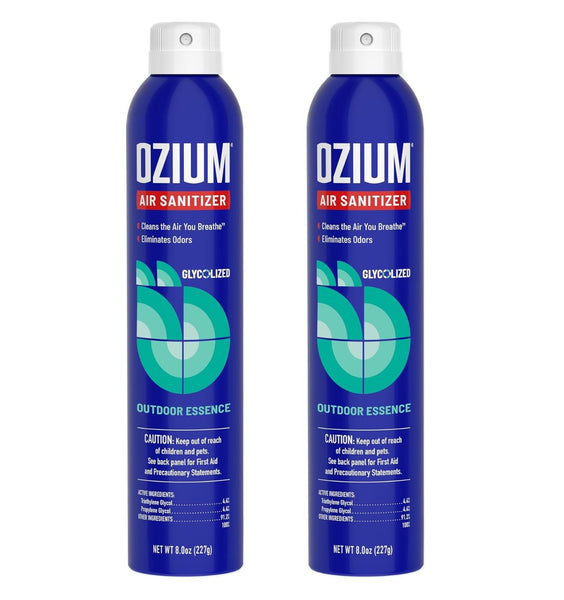 Ozium Air Sanitizer Spray - Room Odor Eliminator for Home, Car, and Office - Outdoor Essence - 8 oz Can, 2 Pack