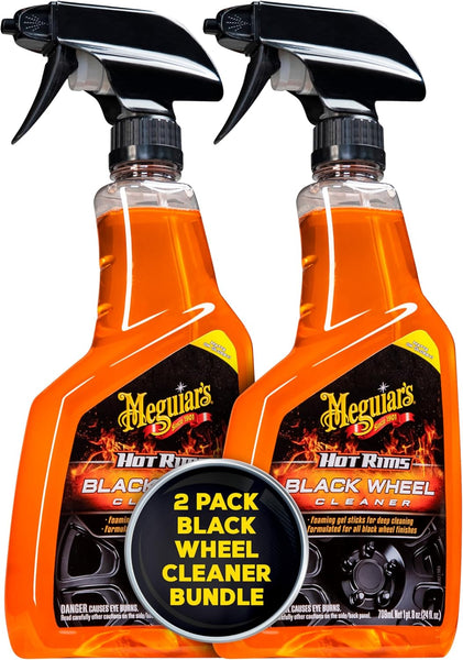 Meguiar's Hot Rims Black Wheel Cleaner, Deep Foaming Gel for Matte, Gloss & Chrome Wheels, 24 oz, 2 Pack