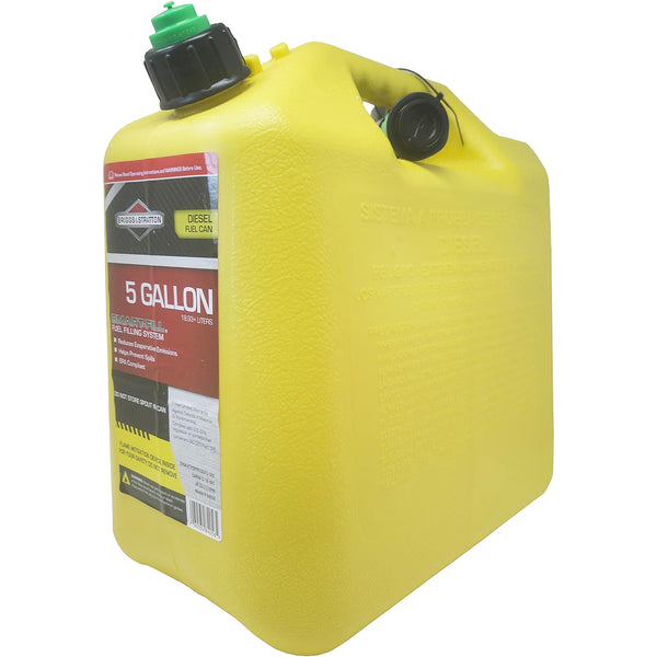 Briggs & Stratton Gas Can, 5 Gallon Yellow Gas Can with Smart Fill Gas Can Spout.