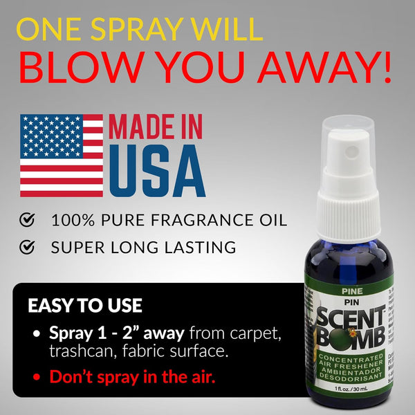 Scent Bomb Air Freshener Spray, 100 % Oil Based Concentrated Air Freshener, Air Freshener Spray for Car, Room, Bathroom and Odor Eliminator, Pine, 4 Packs