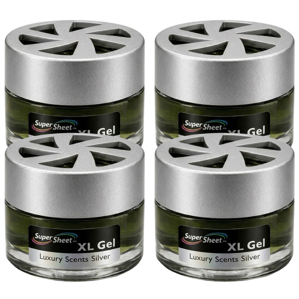 Super Sheet XL Gel Car Air Freshener - Silver Scent, Luxury Glass Jar Auto Fragrance, Long Lasting Gel Diffuser for Car, Home & Office - Made in USA, 4 Pack