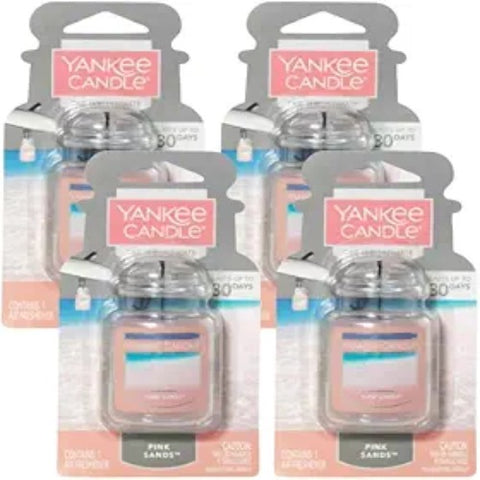 Yankee Candle Car Air Fresheners, Hanging Car Jar Ultimate, Neutralizes Odors Up To 30 Days, Pink Sands, 4 Packs