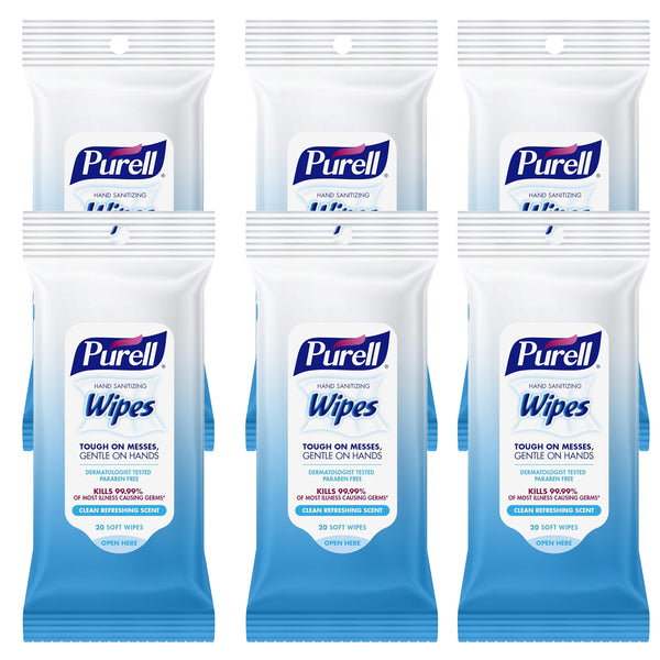 Purell Hand Sanitizing Wipes, Clean Refreshing Scent, 20 Count Travel Pack (Pack of 6)