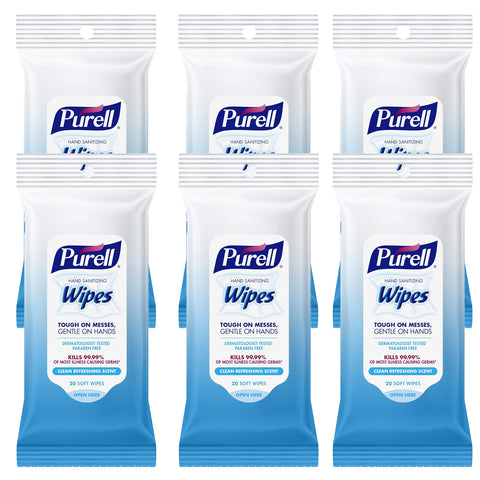 Purell Hand Sanitizing Wipes, Clean Refreshing Scent, 20 Count Travel Pack (Pack of 6)