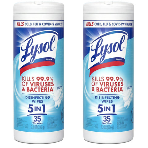 Lysol 5 in 1 Disinfecting Wipes, Multi-Surface Cleaning Wipes, Crisp Linen Scent, 35 Count, 2 Pack