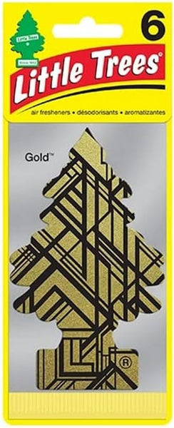 LITTLE TREES Car Air Freshener Hanging Paper Tree, Provides Long Lasting Scent for Car or Home, GOLD, 6 Packs