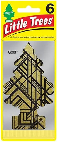 LITTLE TREES Car Air Freshener Hanging Paper Tree, Provides Long Lasting Scent for Car or Home, GOLD, 6 Packs