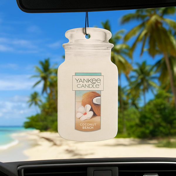 Yankee Candle Paper Car Jar Air Freshener for Long Lasting Fragrance, Coconut Beach, 6 Packs