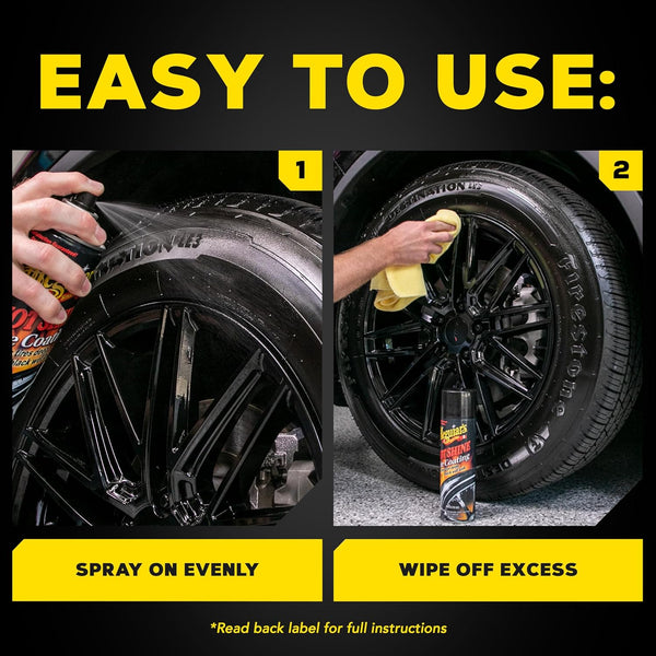 MEGUIAR’S Hot Shine High Gloss Tire Coating, Tire Protectant for Long-lasting Satin Finish, Prevents Tire to Dry Rot, 15 oz.