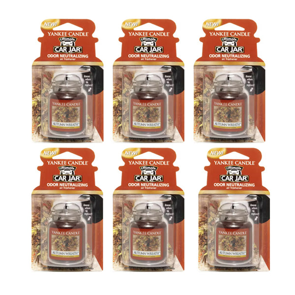 Yankee Candle Gel Car Jar Ultimate Hanging Odor Neutralizing Air Freshener, Autumn Wreath Scent, 6 Packs