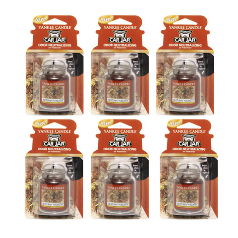 Yankee Candle Gel Car Jar Ultimate Hanging Odor Neutralizing Air Freshener, Autumn Wreath Scent, 6 Packs