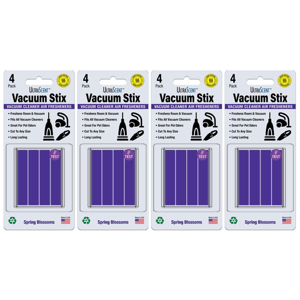 UltraScent Vacuum Stix Vacuum Deodorizer Sticks for All Vacuums, Long-Lasting Vacuum Air Freshener, Non-Toxic, Made in USA, 4-Packs 16-Stix Total in the Spring Blossoms Scent