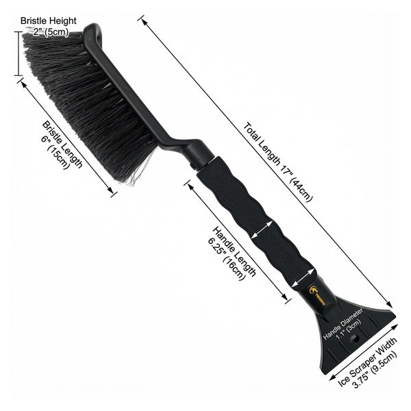 TrexNYC 17" Snow Brush and Ice Scraper, Compact Car Snow Removal Tool with Durable Brush Head & Ice Scraper Winter Windshield Cleaner with Comfortable