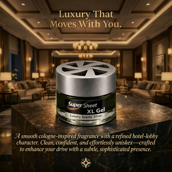 Super Sheet XL Gel Car Air Freshener - Silver Scent, Luxury Glass Jar Auto Fragrance, Long Lasting Gel Diffuser for Car, Home & Office - Made in USA