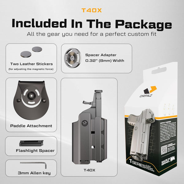 Orpaz T40 G19 Holster with Light Left Handed compatible with Glock 19 Holster with Light (Large Pistol Lights, Belt Attachment)