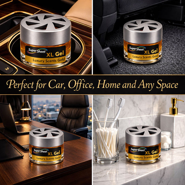 Super Sheet XL Gel Car Air Freshener - Gold Scent, Luxury Glass Jar Auto Fragrance, Long Lasting Gel Diffuser for Car, Home & Office - Made in USA, 4 Pack