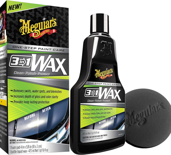Meguiar's 3 In 1 Wax - Advanced Cleaner Wax that Blends Defect and Scratch Removal, Car Polishing for a High Gloss, and Long-Lasting Paint Protection All in One Step, 16 Oz