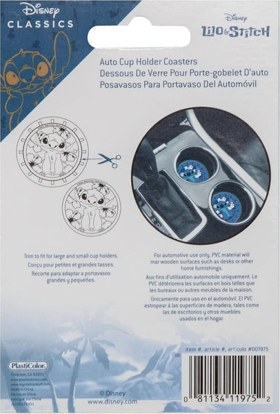 Plasticolor Auto Cup Holder Coasters for Car, Truck, SUV - 2-Pieces, Disney Lelo & Stitch