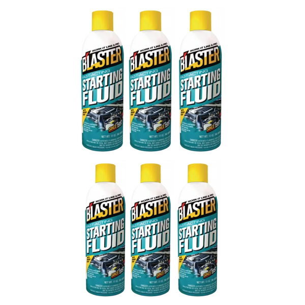 B'laster Fast-Acting Engine Starting Fluid Spray, Helps Start Gasoline & Diesel Engines in Extreme Cold, Upper Cylinder Lubrication, Reduces Friction and Corrosion, 11 oz, 6 Packs