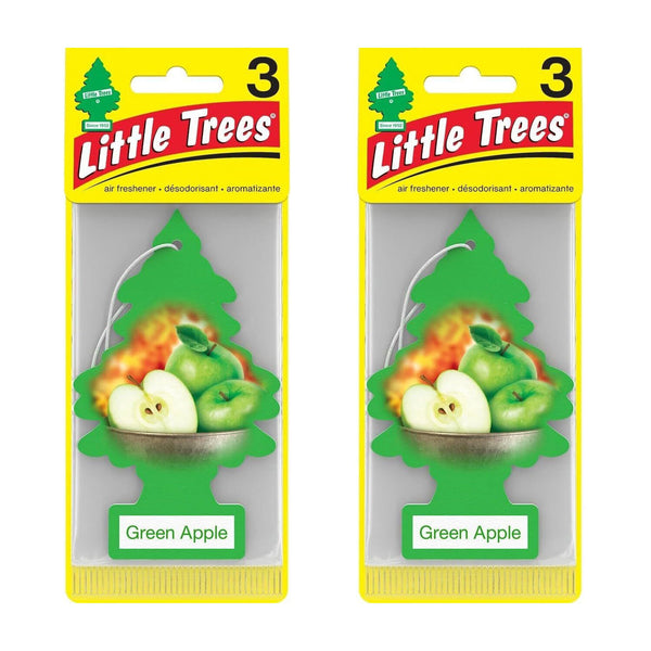 Little Trees Hanging Car and Home Air Freshener, Green Apple Scent, 6 Pack