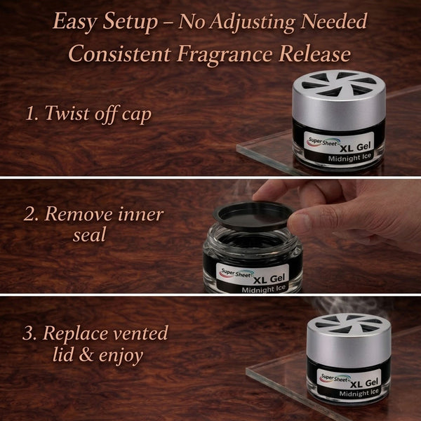 Super Sheet XL Gel Car Air Freshener - Midnight Ice Scent, Luxury Glass Jar Auto Fragrance, Long Lasting Gel Diffuser for Car, Home & Office - Made in USA