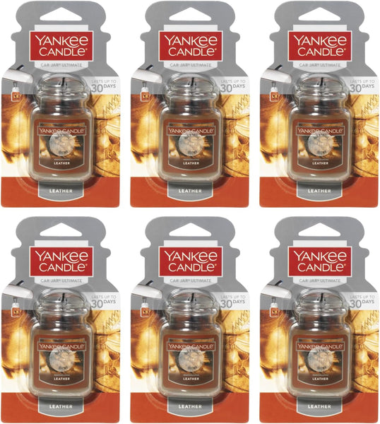 Yankee Candle Car Air Fresheners, Hanging Car Jar Ultimate, Neutralizes Odors Up To 30 Days, Leather, 6 Packs