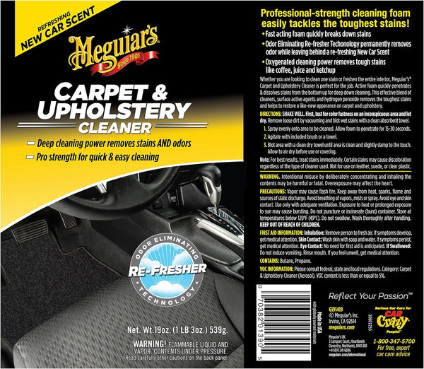 Meguiar's G191419 Carpet & Upholstery Cleaner, 19 oz Aerosol Spray