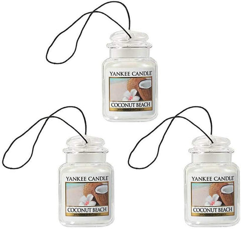 Yankee Candle Car Jar Ultimate Hanging Air Freshener Up To 30 Days, Coconut Beach, 3 Packs